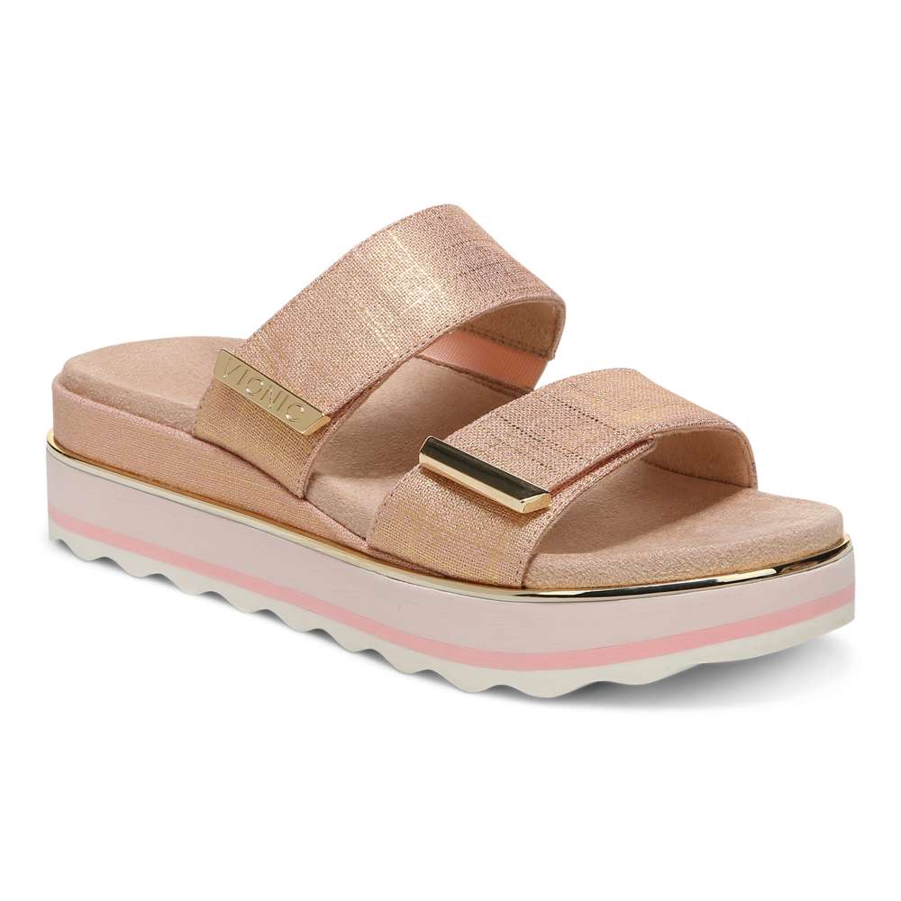 Brandie Flatform Slide Sandal - Roze Metallic