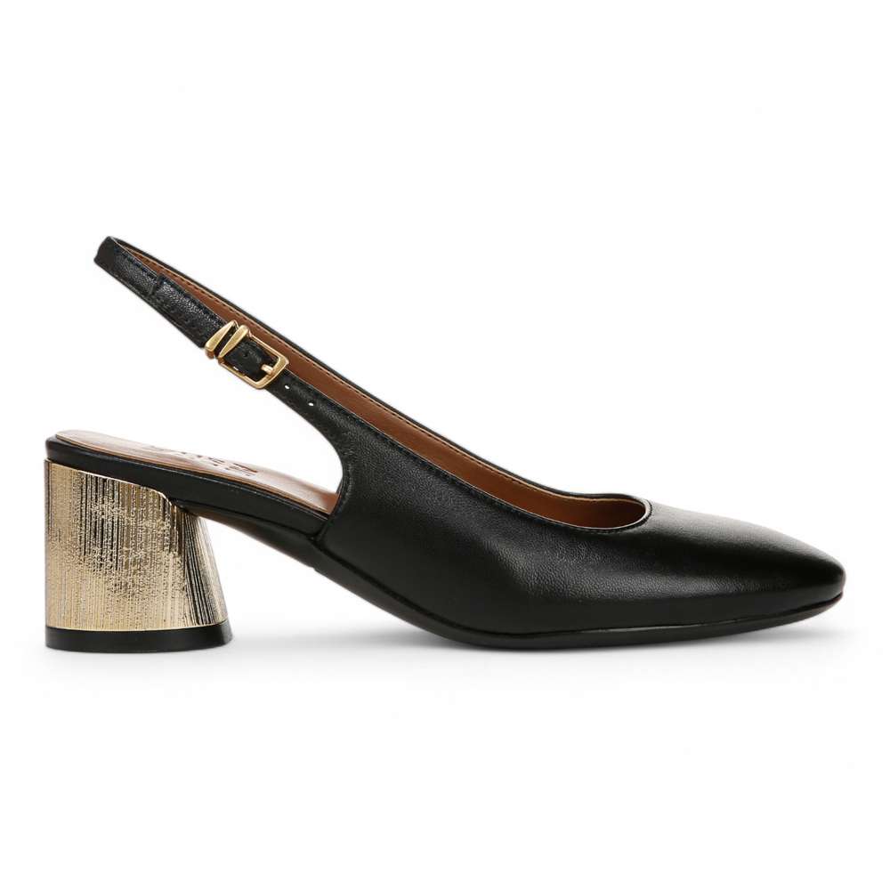 Lane Slingback Pump - Black Leather