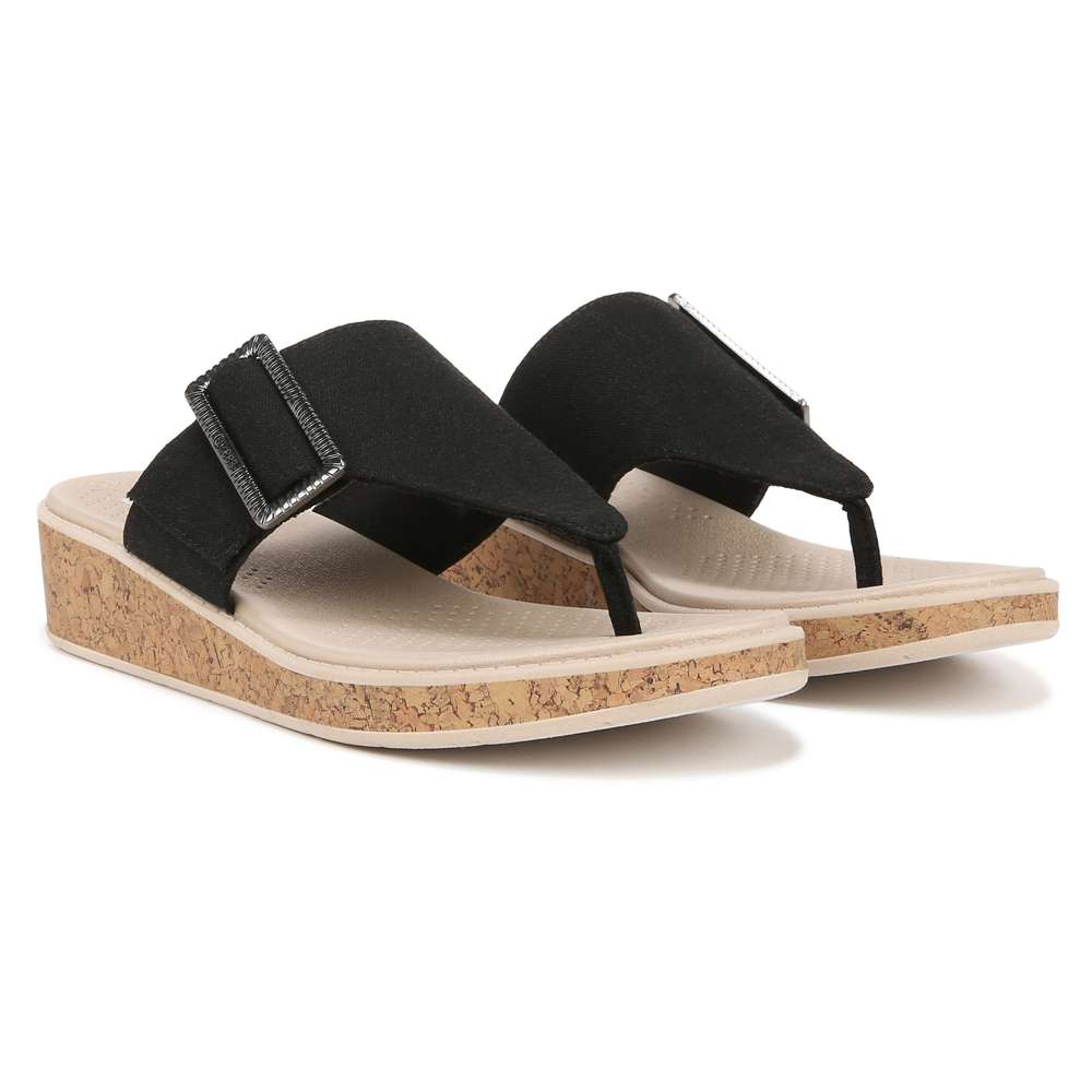 Bay Wedge Sandal - Black Linen