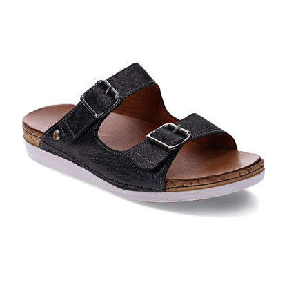 Brighton Slide Sandal - Black Linen