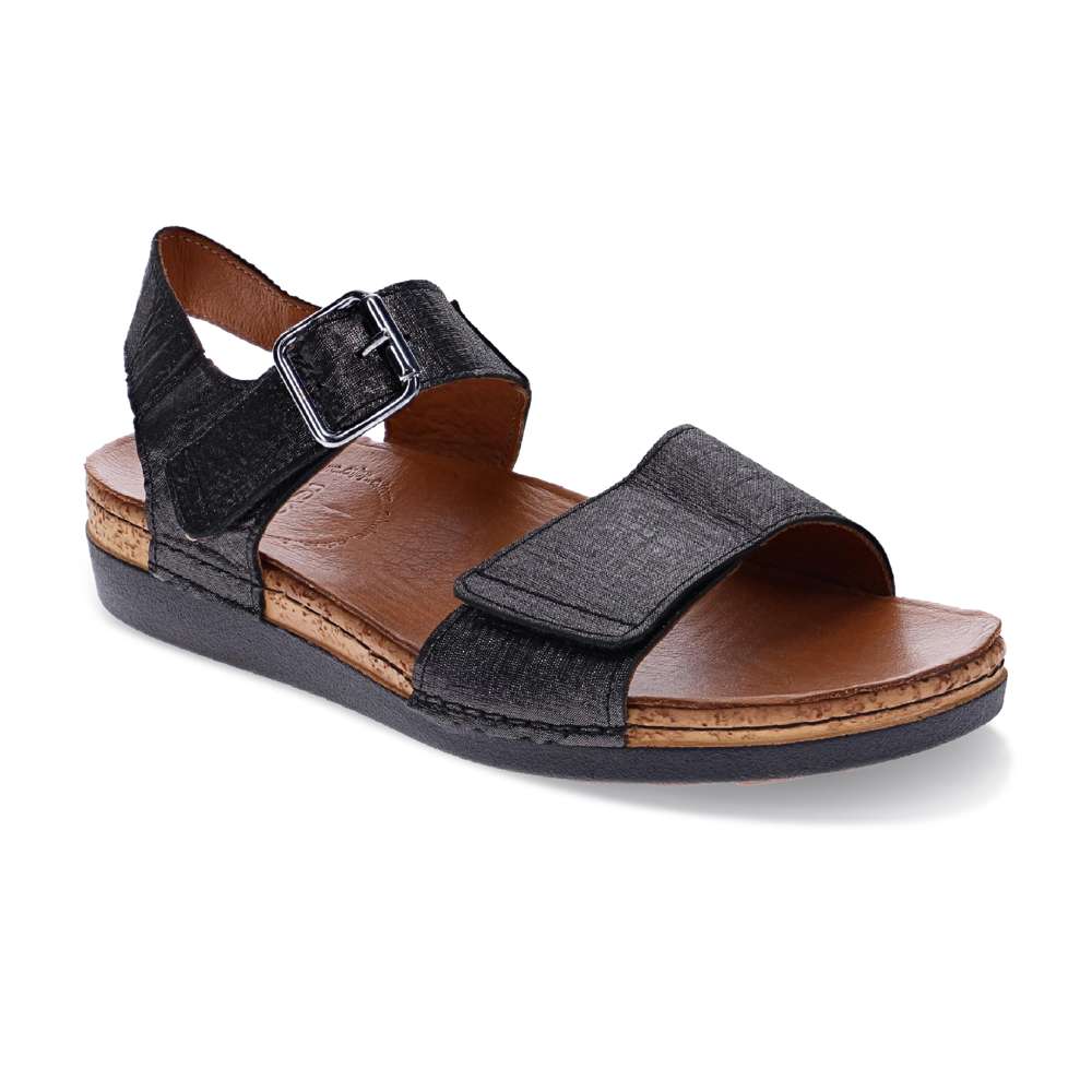 Georgia Back Strap Sandal - Black Linen