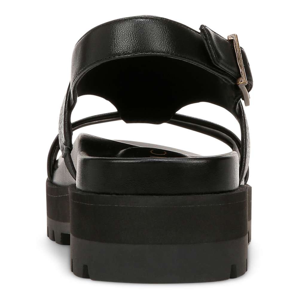 Alondra Platform Lug Sandal - Black Leather